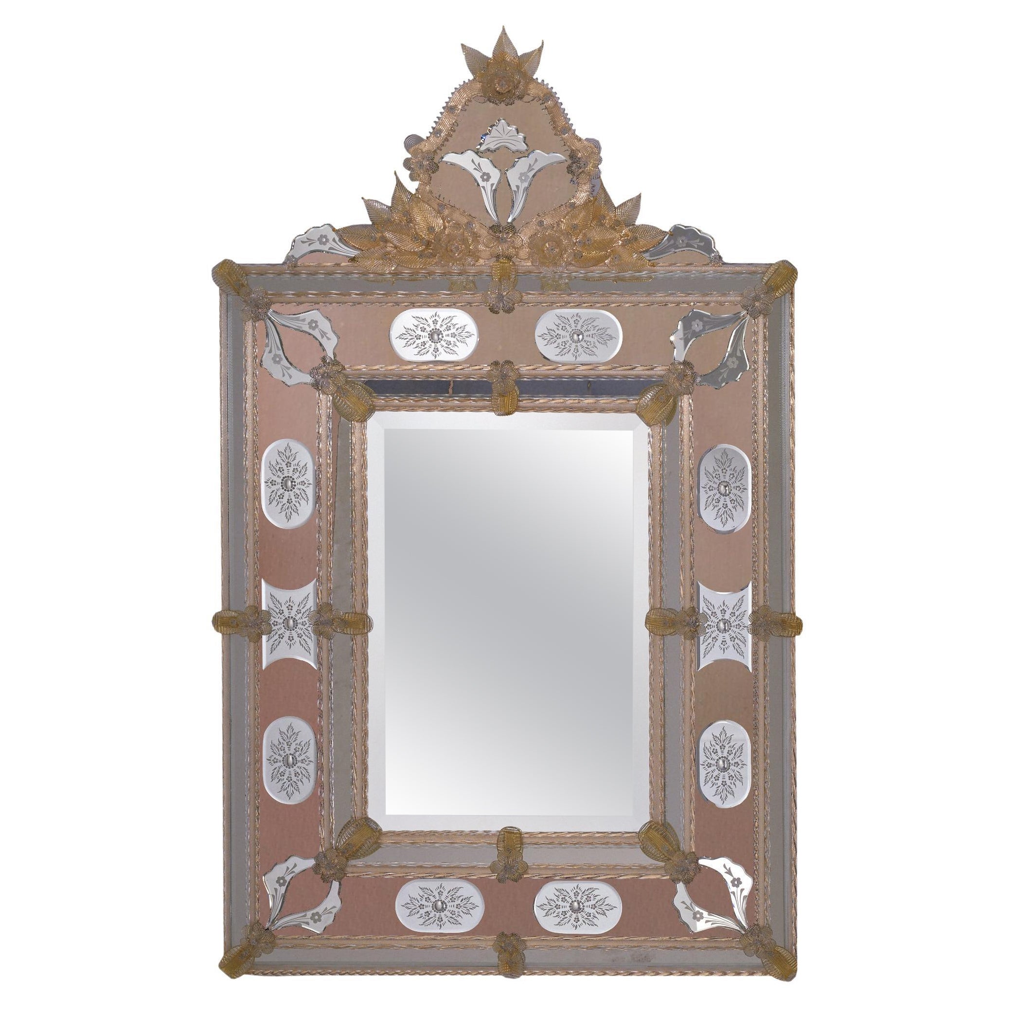 "Cà Noghera Pink" Specchio Veneziano in Vetro di Murano dei Fratelli Tosi