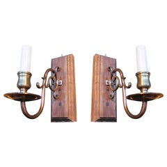 Retro 1970s Pair of Wooden Sconces and Brass Arms