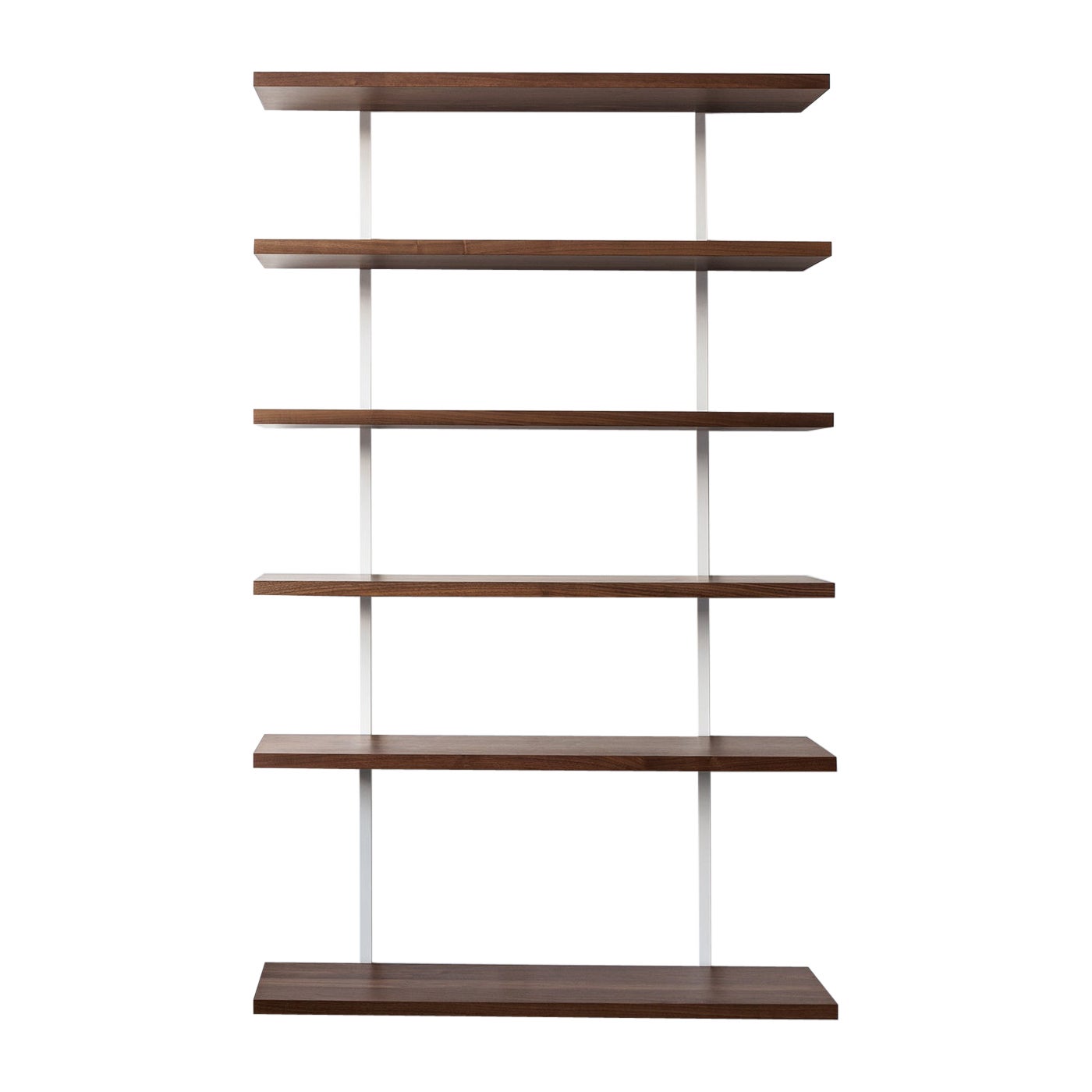 AS6 wall unit 48" wide shelves in solid walnut and powder coated steel For Sale