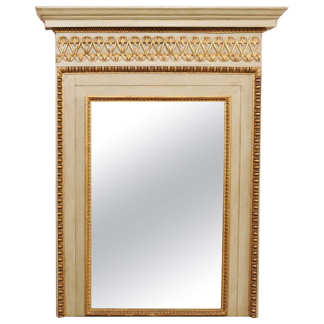 French 7 Ft Tall Over-Mantle Mirror w/Nicely Appointed Gilt Accents For Sale