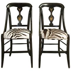 Victorian Style Painted Side Chairs with Zebra Hide