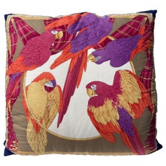 Monumental Vintage Salvatore Ferragamo Parrot Bird Print Pillow, Double Sided