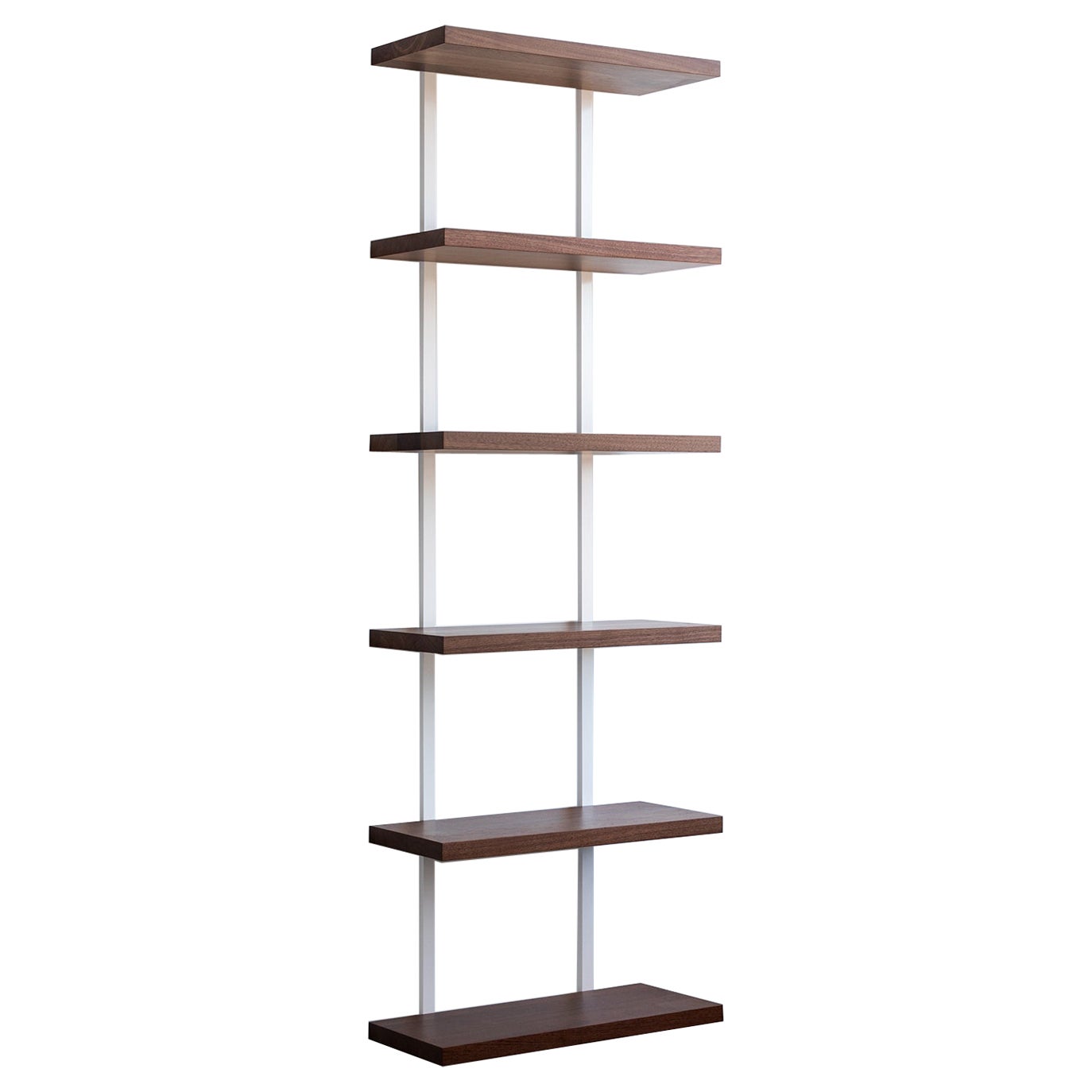 AS6 wall unit 24" wide shelves in solid walnut and powder coated steel For Sale