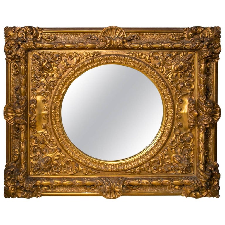 Large Gilt Framed Round Mirror