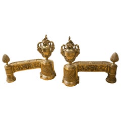 Pair of 19th Century Louis XVI Style Polished Brass Chenets