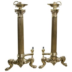 Tall Classical Pair of Polished Brass Andirons