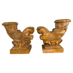 Pair of Solid Marble Rhyton Forms with Winged Rams 6
