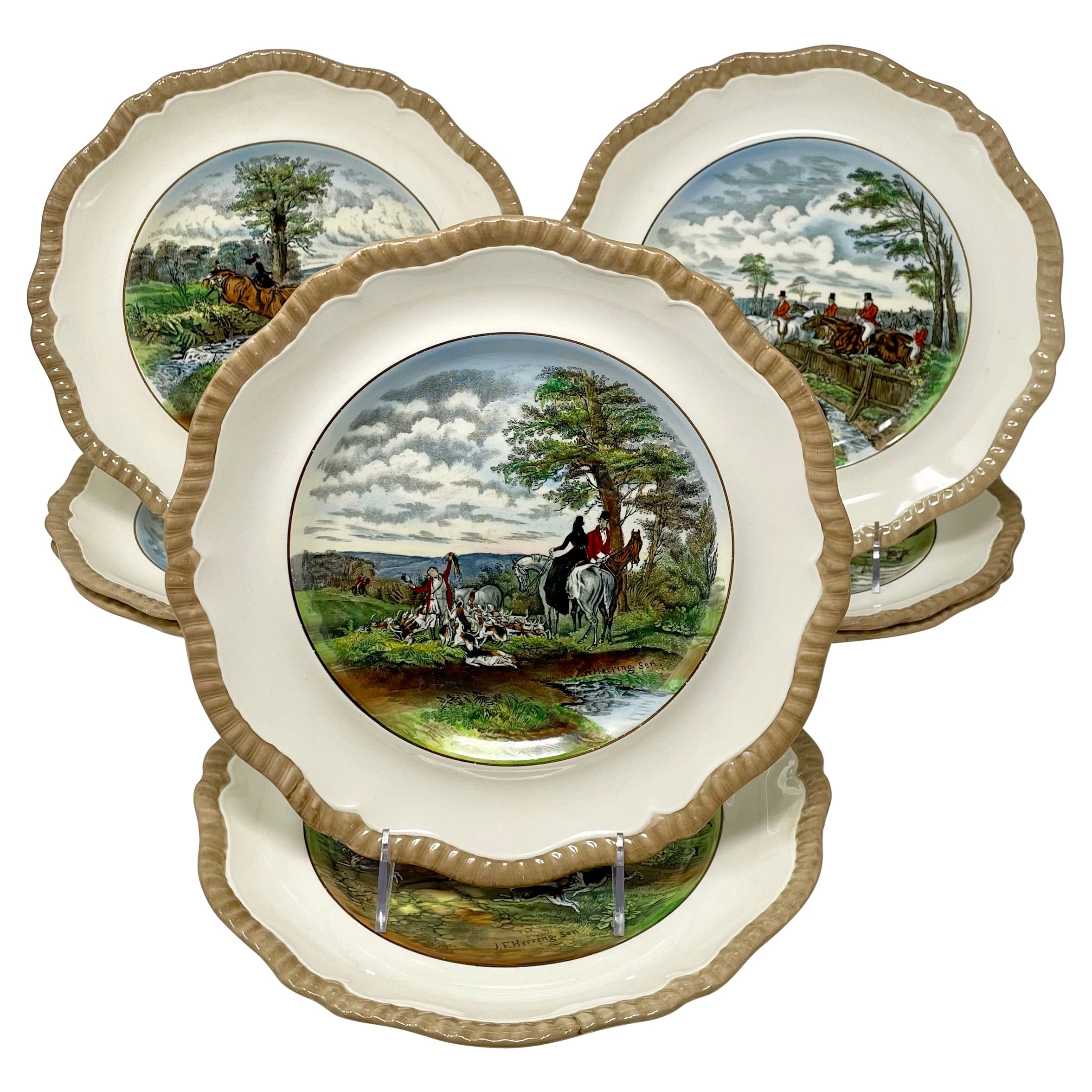 Set of 8 Estate English Copeland Spode Porcelain Horse Plates After J.F. Herring