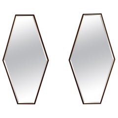 Mid Century Walnut Brass Hexagon Beveled Glass Mirrors after Paul McCobb