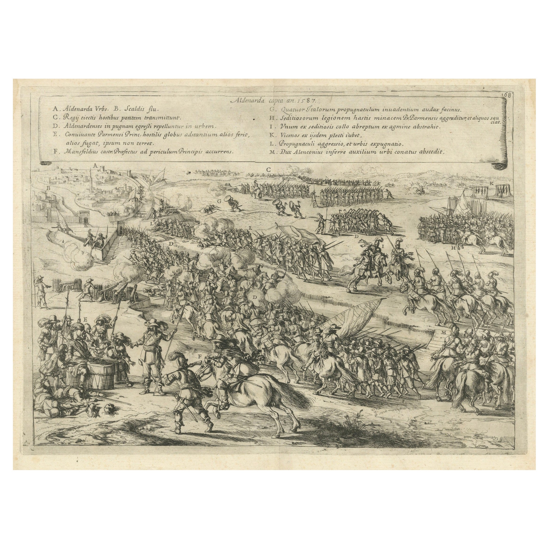 Les conséquences de la bataille d'Audenarde pendant les huit années de guerre gravée en 1632 en vente