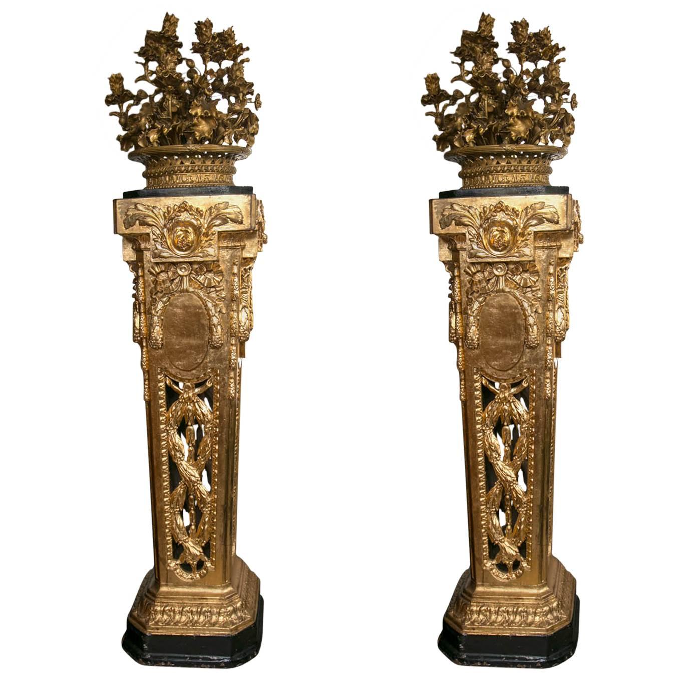 Pair of Gilt Wood and Gilt Metal 12 Light Torchiers For Sale