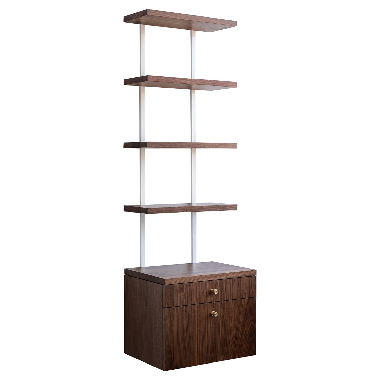 AS6 wall unit 24" wide shelves & drawer cabinet in solid walnut For Sale