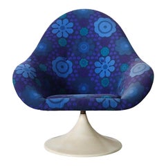 1970's Pierre Paulin Inspired Tulip Swivel Chair by TopForm in Blue Floral