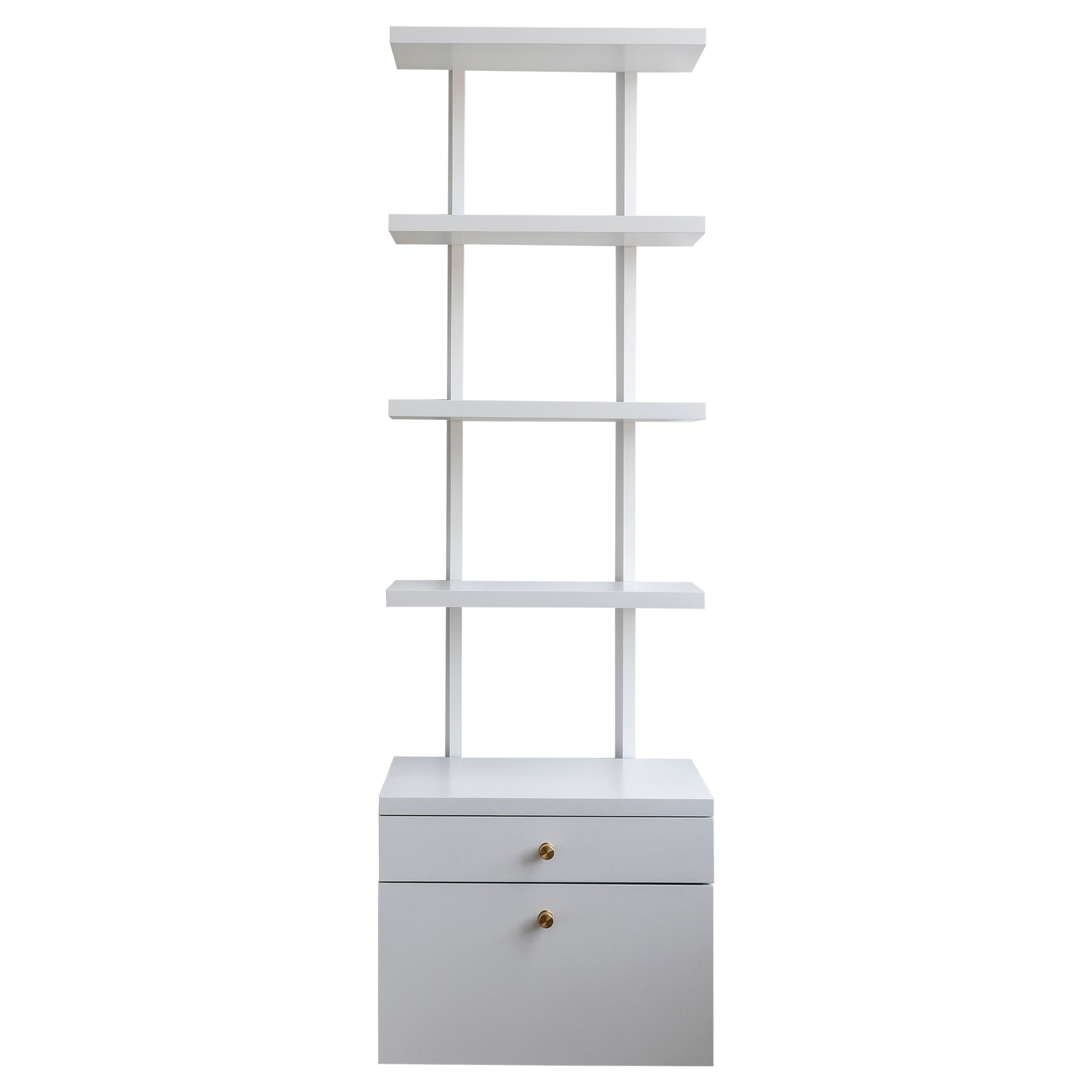 AS6 wall unit 24" wide shelves & drawer cabinet in white lacquer For Sale