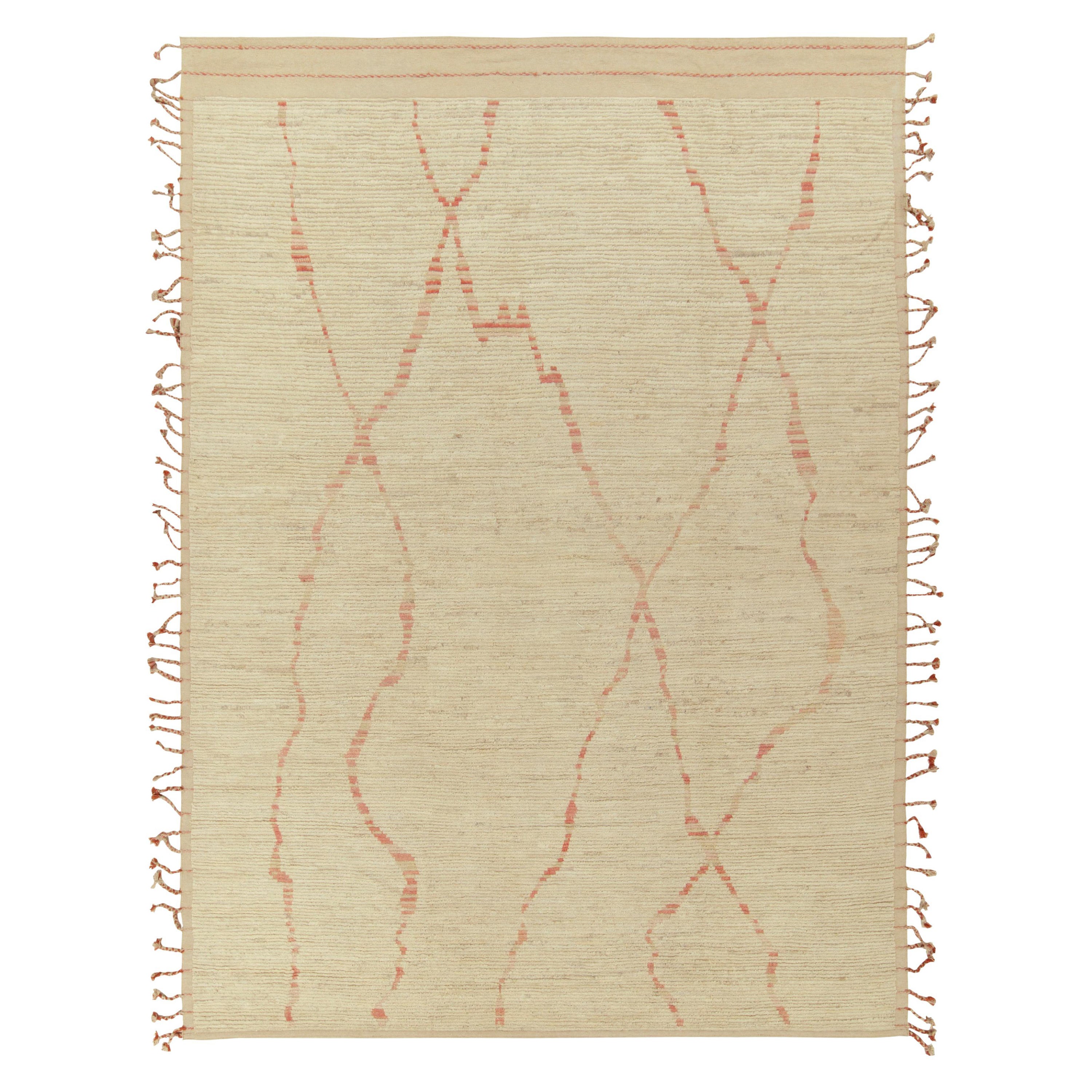 Rug & Kilim's Contemporary Moroccan Style Rug in Beige-White & Red For Sale