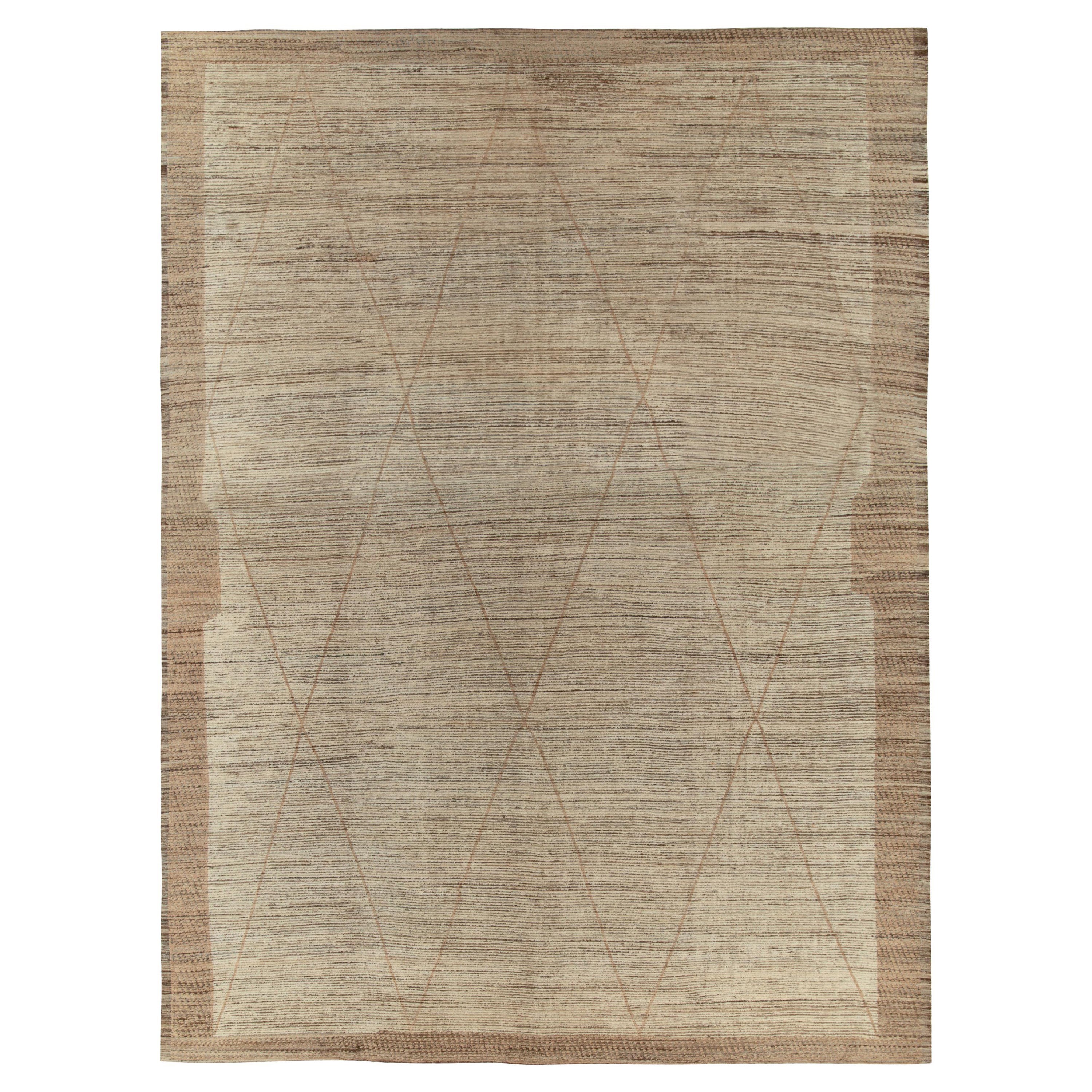 Rug & Kilim's Moroccan Style Palace Rug in Beige-Brown, White Diamond Pattern For Sale