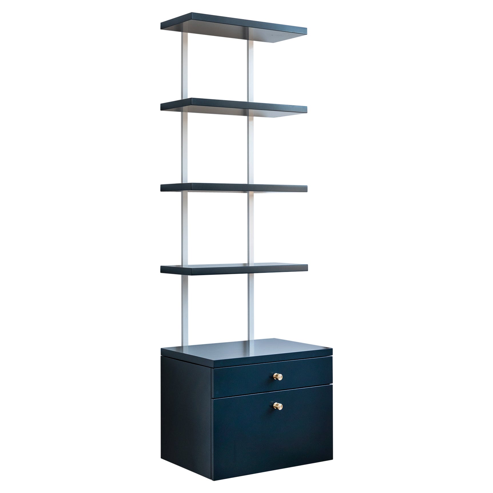 AS6 wall unit 24" wide shelves & drawer cabinet in Hague blue lacquer For Sale