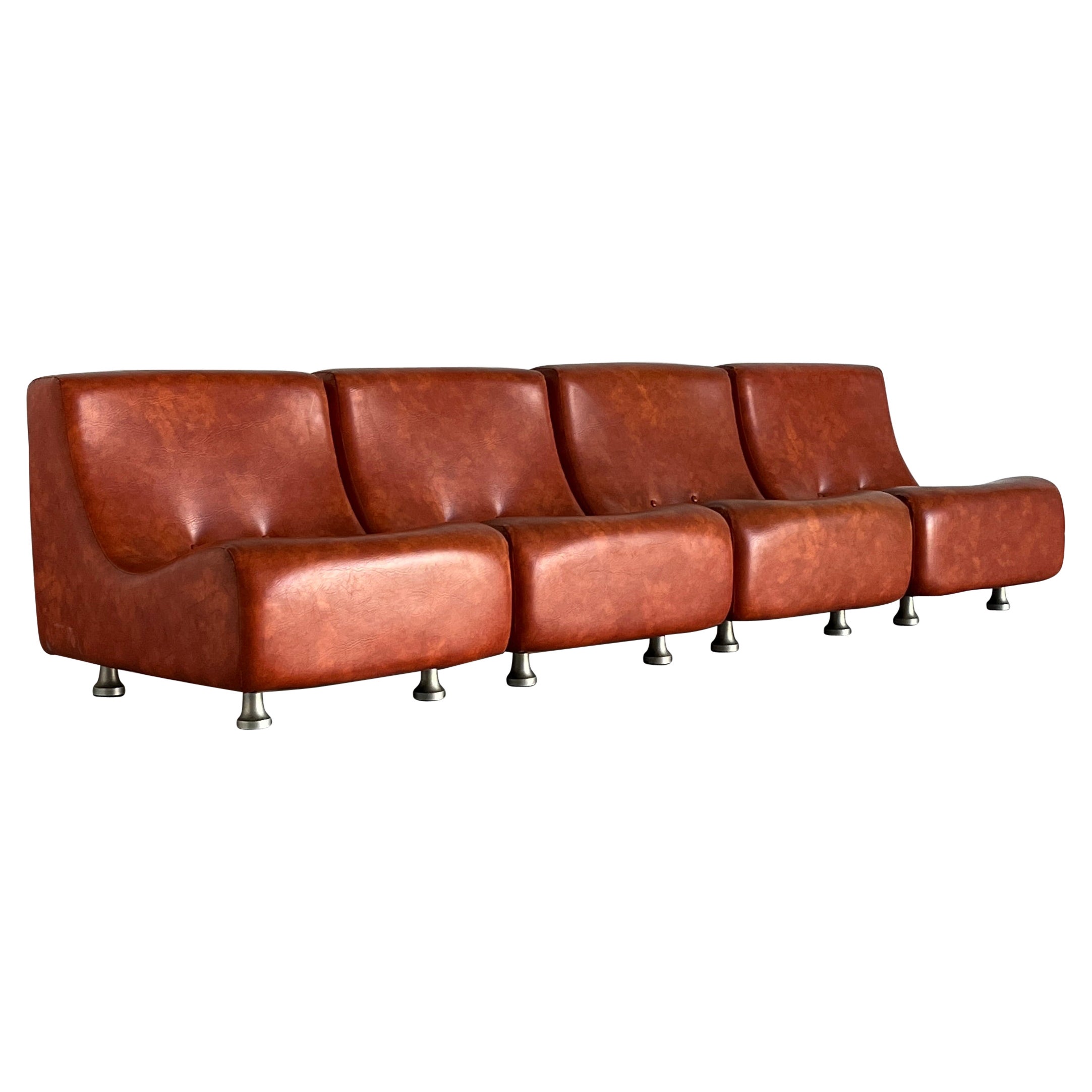 Vintage Italian Space Age Modular Sofa, Faux Leather, in Style of COR, 70s Italy