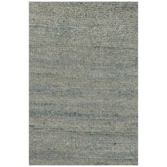 Rug & Kilim's Hand-Knotted Contemporary Runner in Simple Blue, Gray Striations