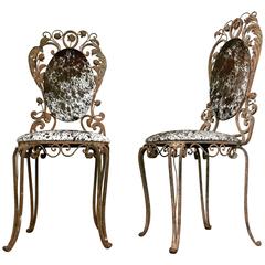Beautiful Pair of Iron Garden Chairs with Cowhide