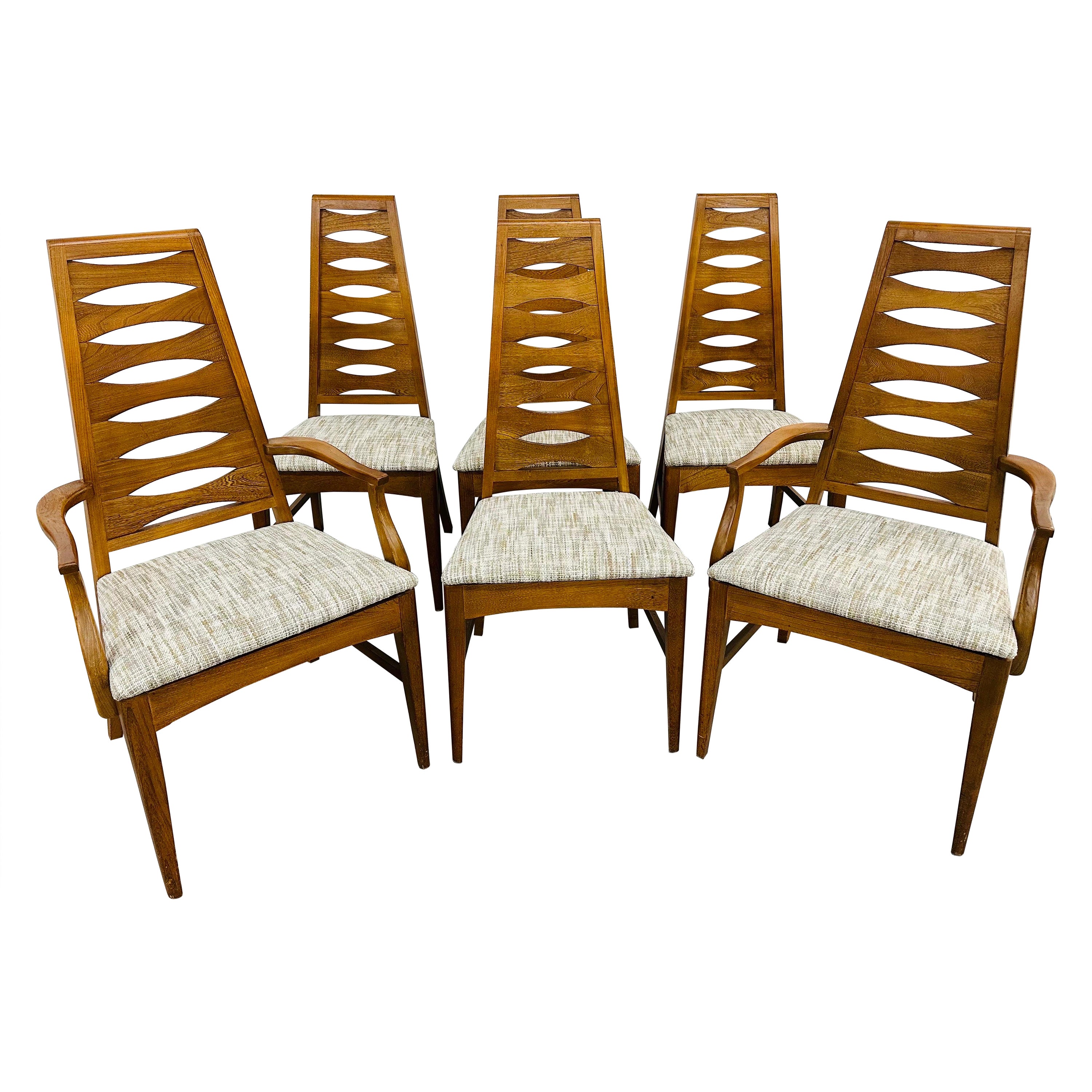 Mid-Century Modern Young Manufacturing Walnut Catseye Dining Chairs - Set of 6 For Sale