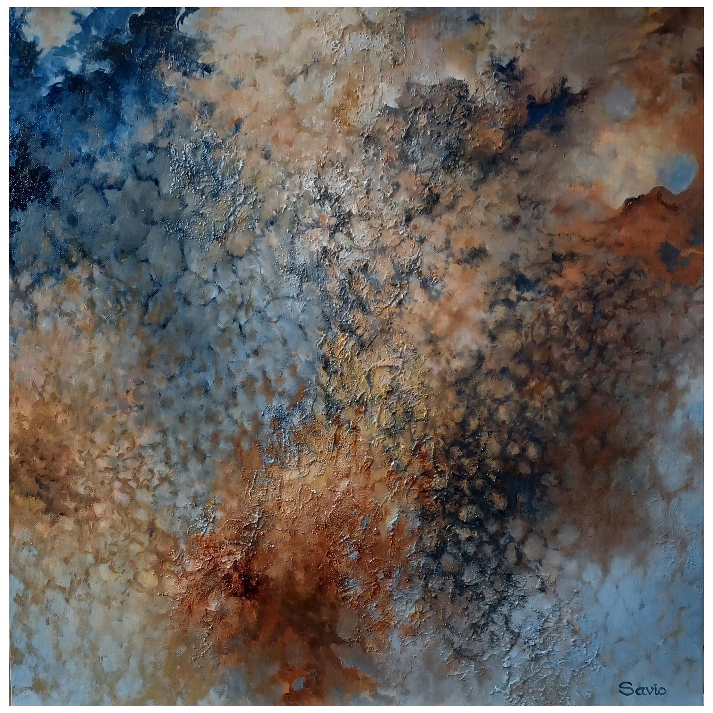 Huile sur toile « Celestial Formations » encadrée, scène abstraite de Dino Savio