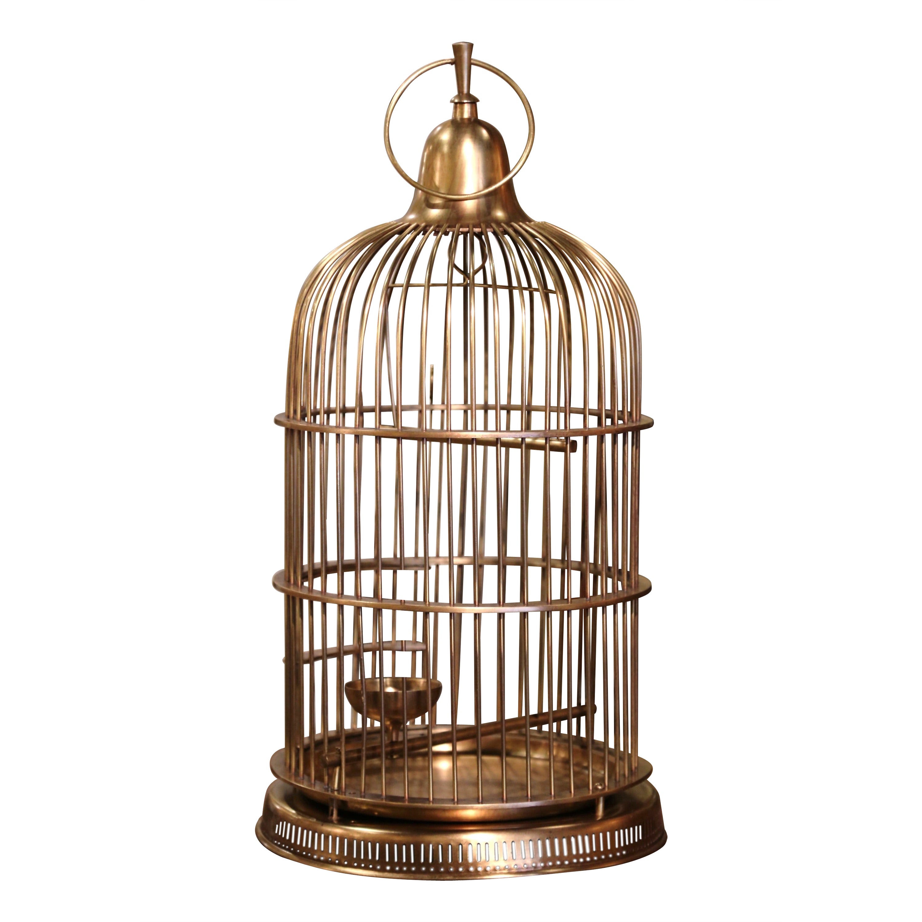 Cage à oiseaux en fil de laiton Napoléon III du début du 20e siècle en vente