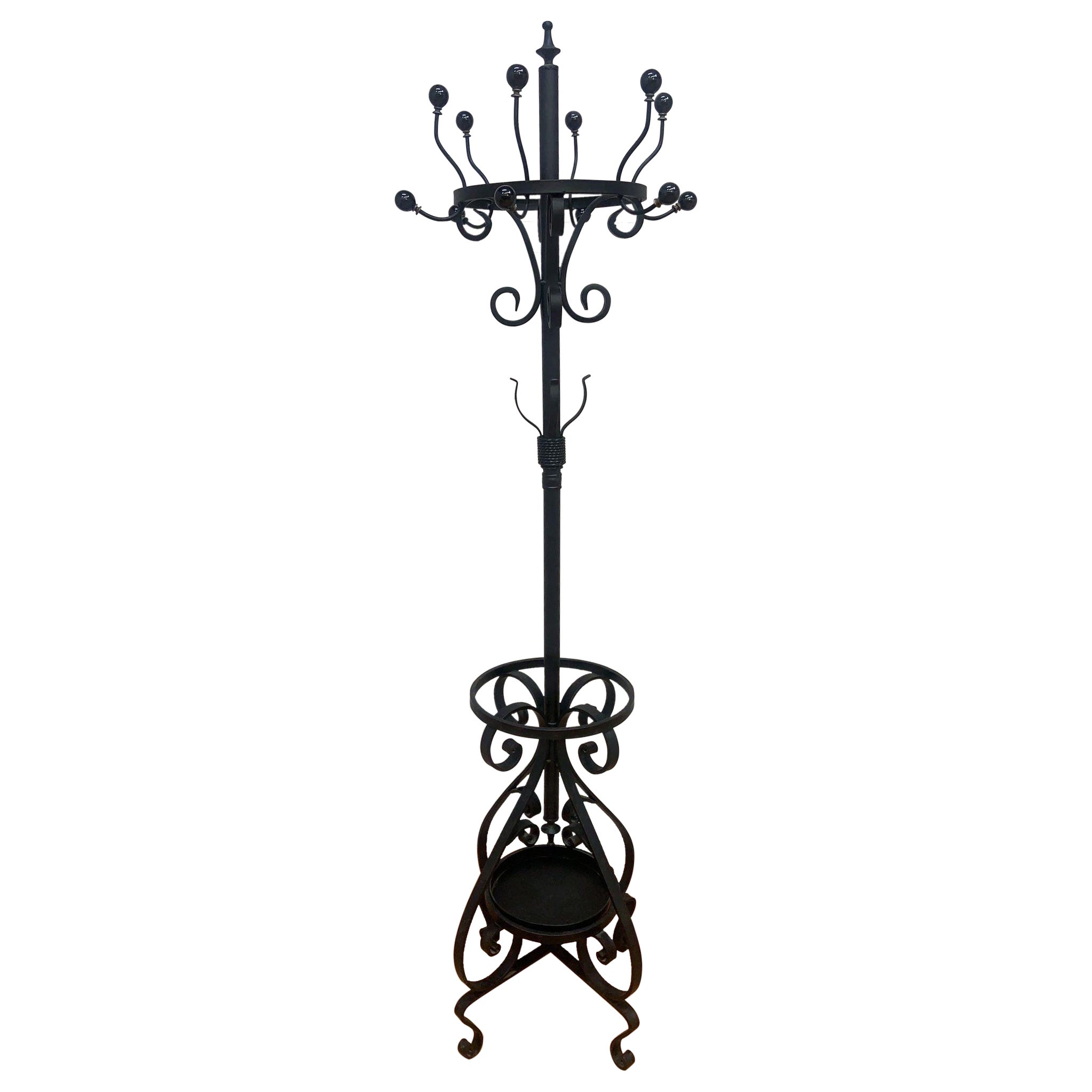 Vintage Cast Iron Coat Rack With Umbrella Stand For Sale