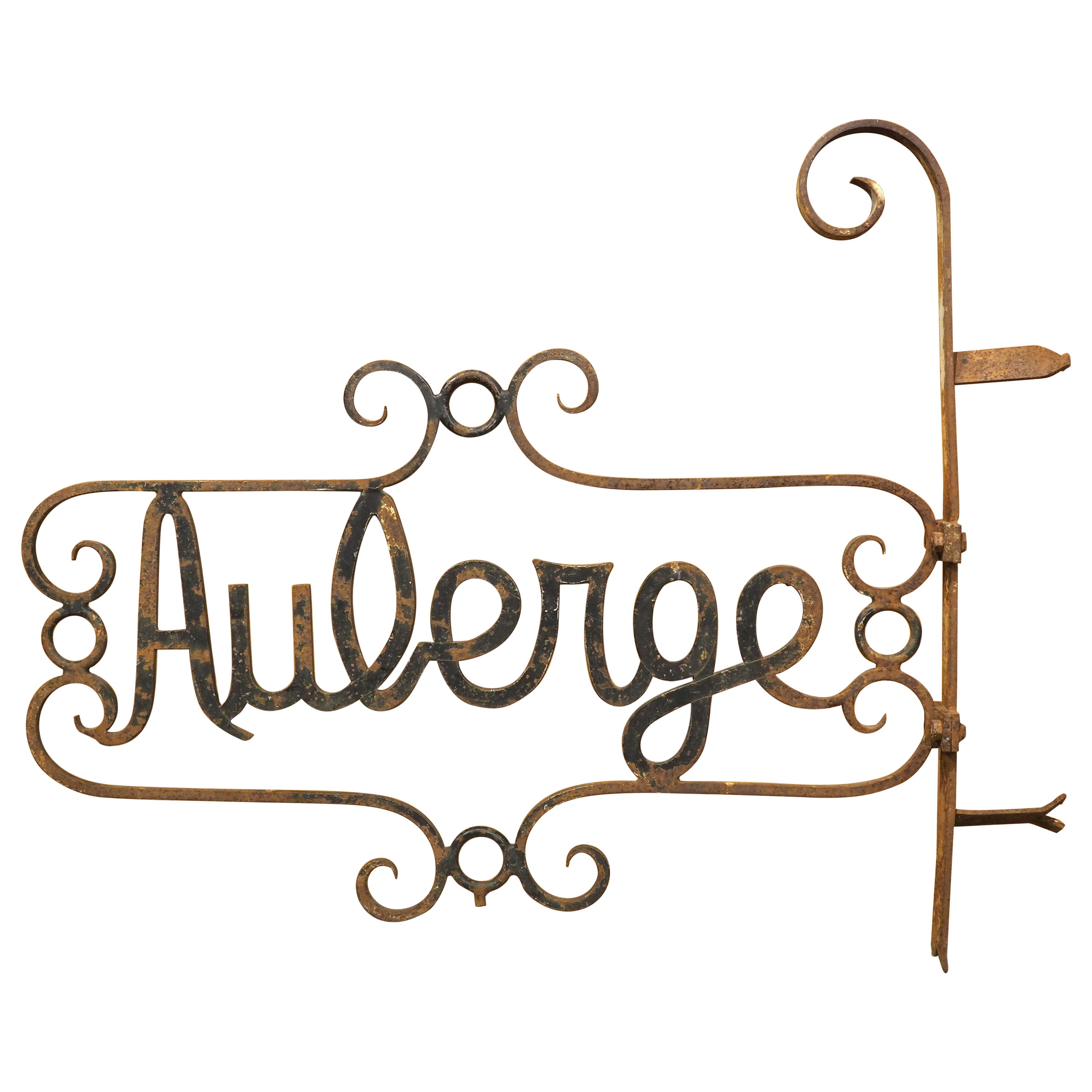 Antique French Wrought Iron Auberge Sign For Sale