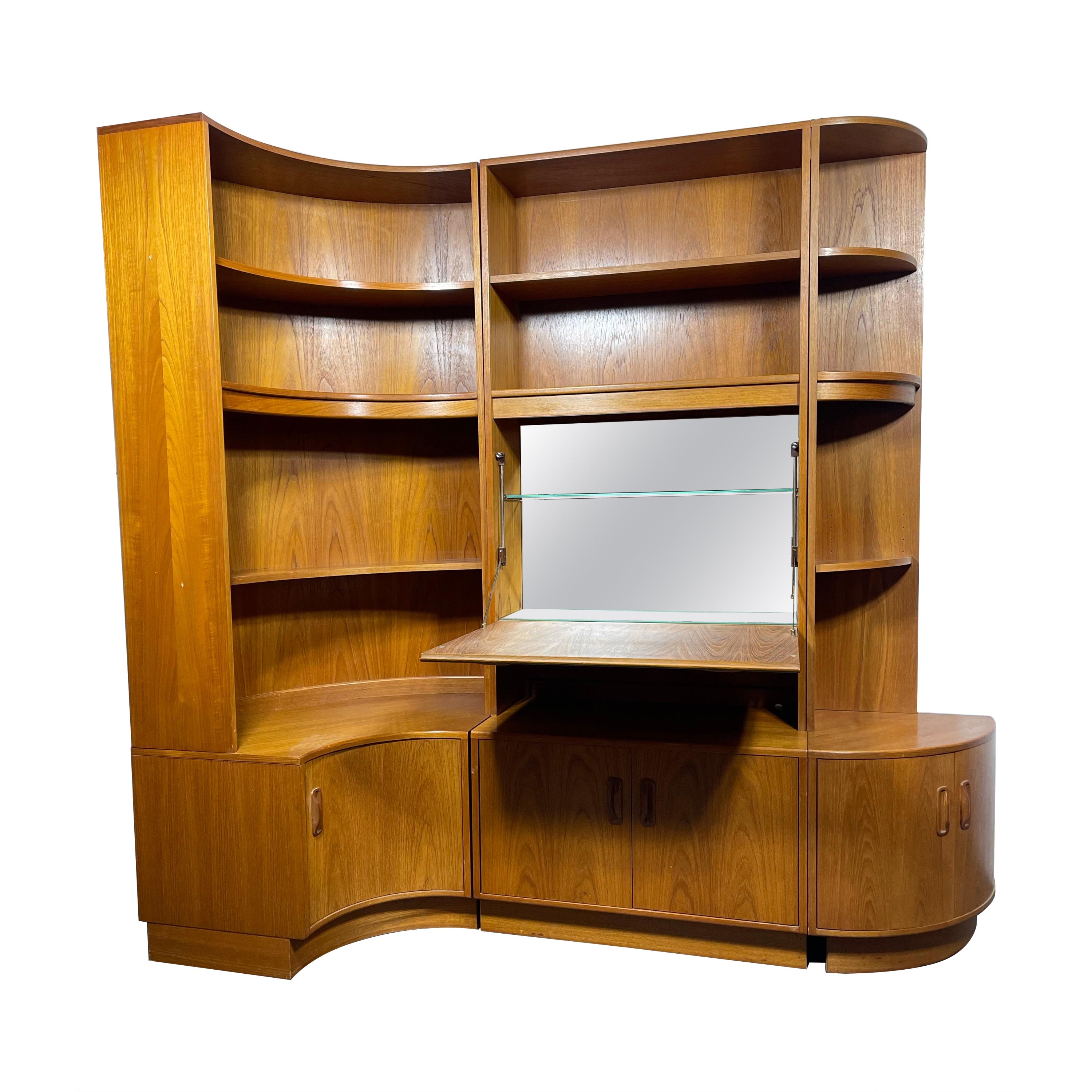 Stunning Danish Teak "wave" wall unit  bar / bookcase / storage by G-Plan For Sale