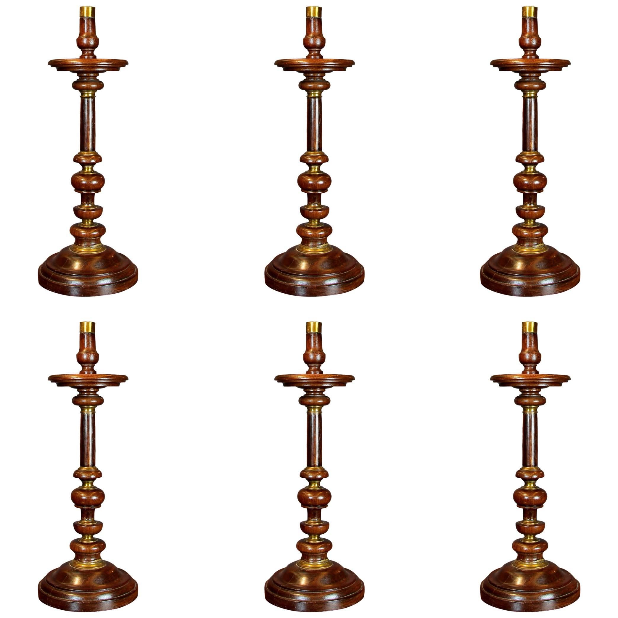  17th Century Set of Six Brazilian Rosewood Candlesticks For Sale
