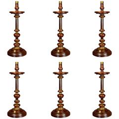 Antique  17th Century Set of Six Brazilian Rosewood Candlesticks