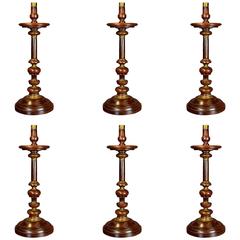 17th Century Set of Six Brazilian Rosewood Candlesticks