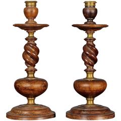 Antique 17th Century Portuguese Pair of Brazilian Rosewood Candlesticks