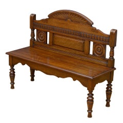 Antique Aesthetic Movement Solid Oak Hall Bench