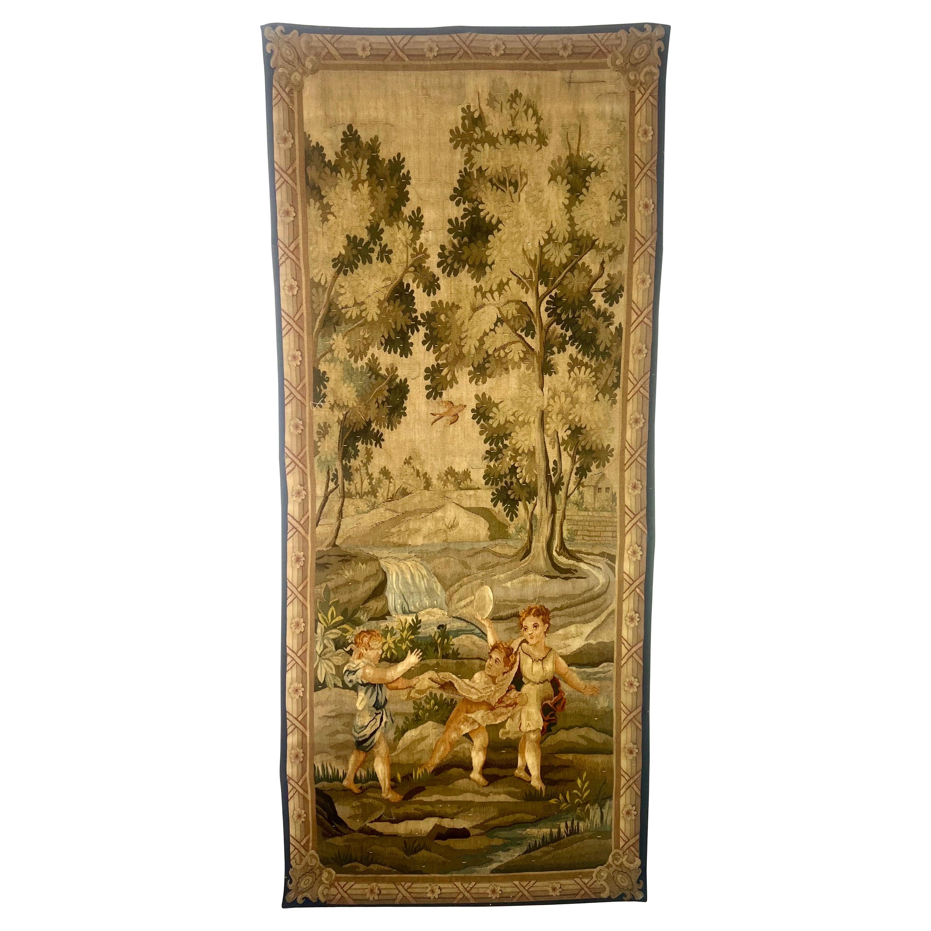 Romantischer französischer Wandteppich aus dem frühen 19. Jahrhundert mit Charme  im Angebot