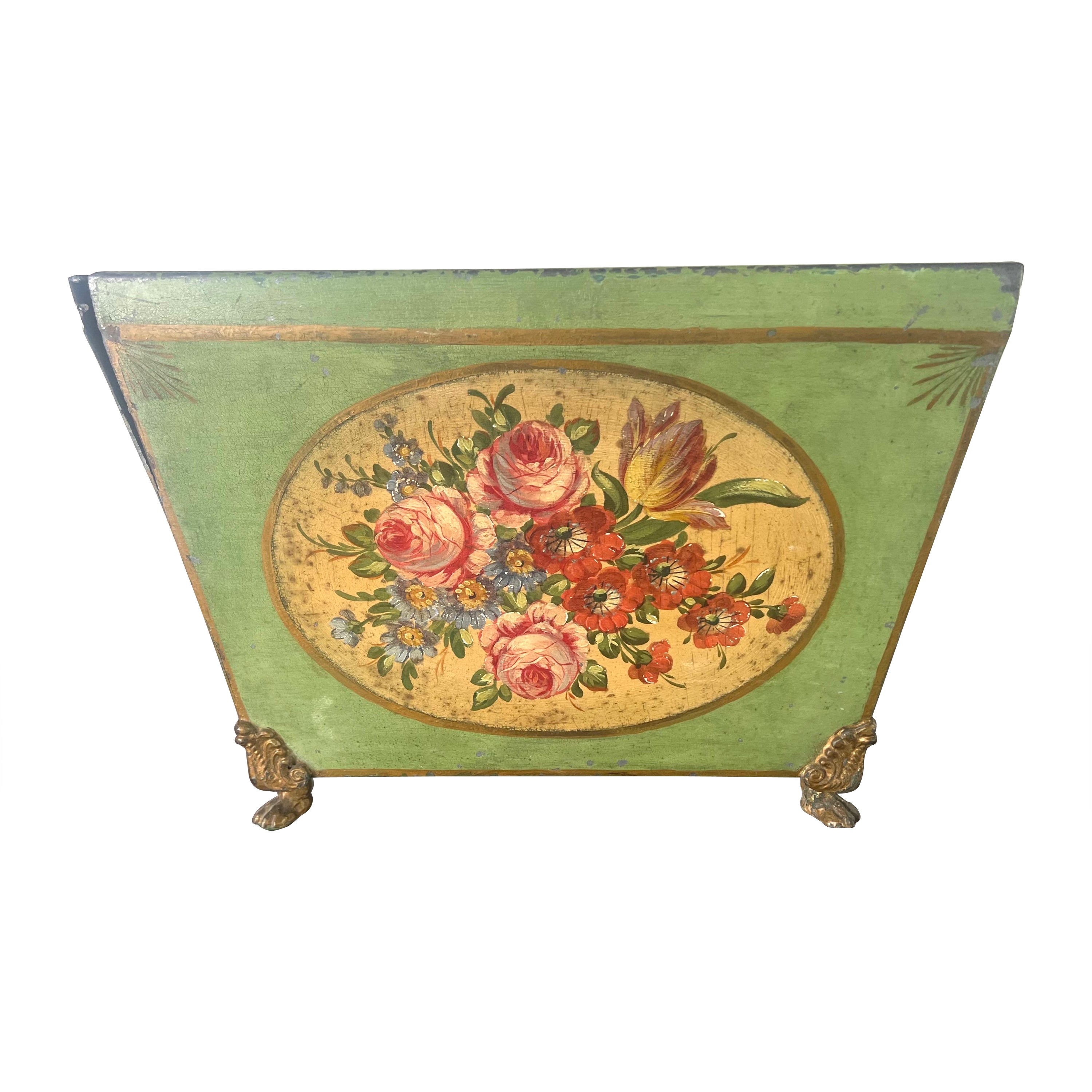 19th century French Tole Hand Painted Planter w/ Liner For Sale