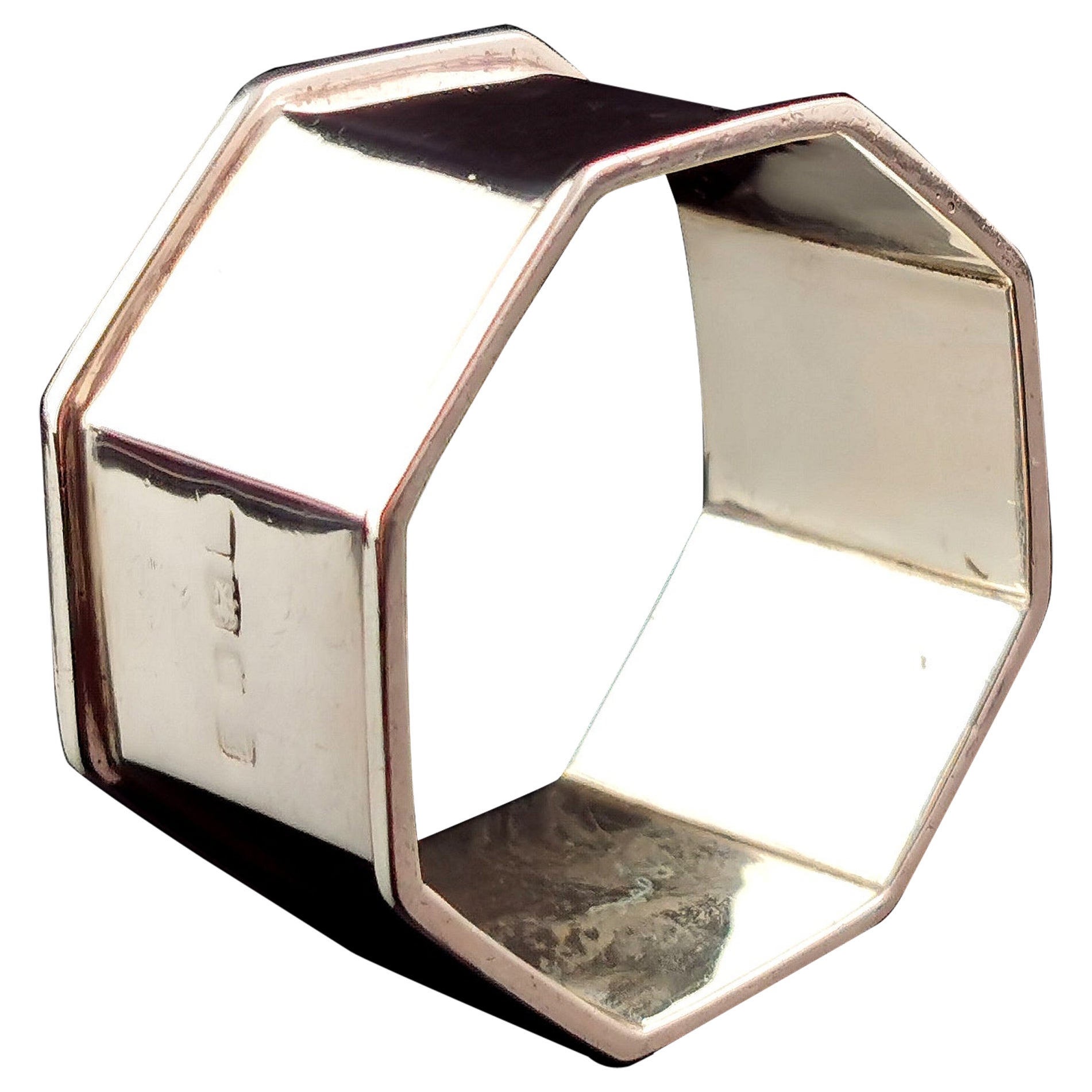 Antique hexagonal sterling silver napkin ring, Monogrammed  For Sale