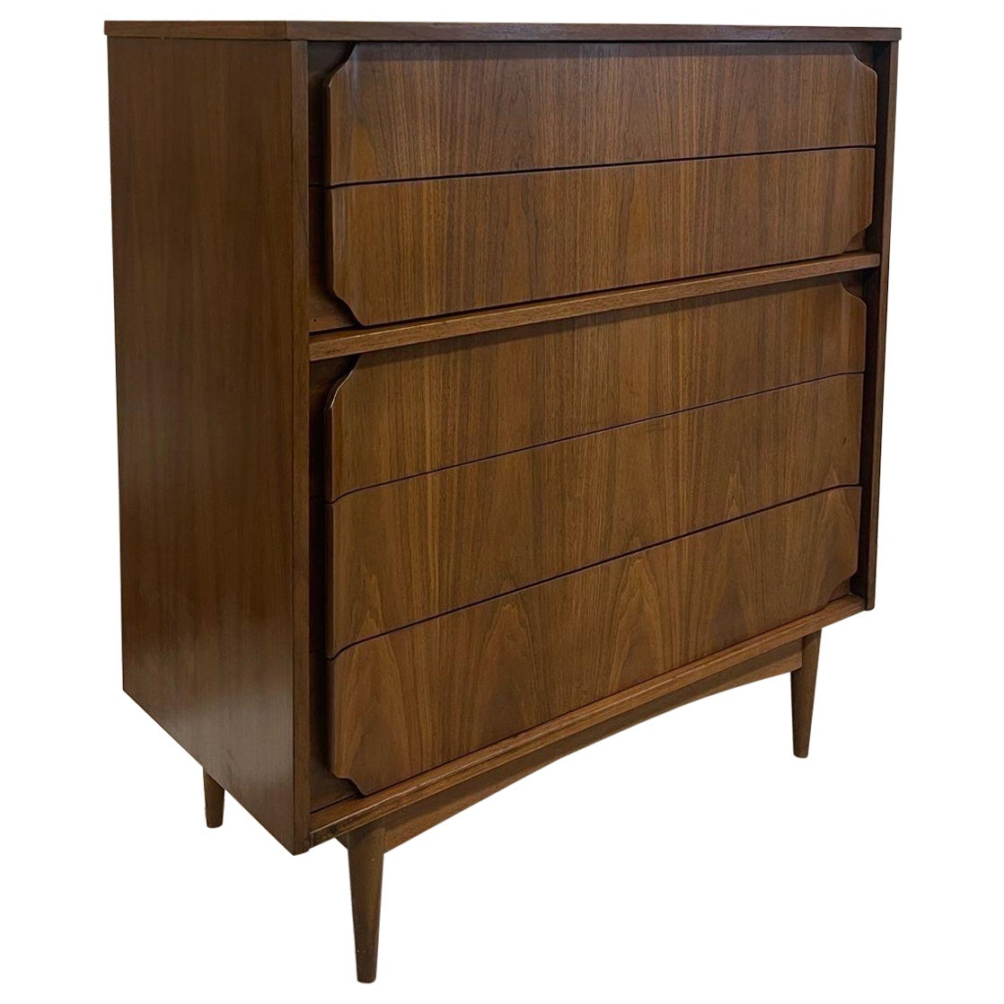 Vintage Mid Century Modern Dresser With Wood Carved Handles.