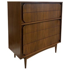 Vintage Mid Century Modern Dresser With Wood Carved Handles.