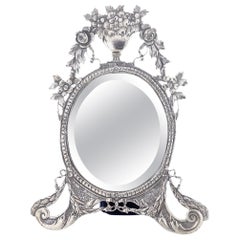 Vintage Ornate .830 Silver Easel Back Dresser or Vanity Mirror