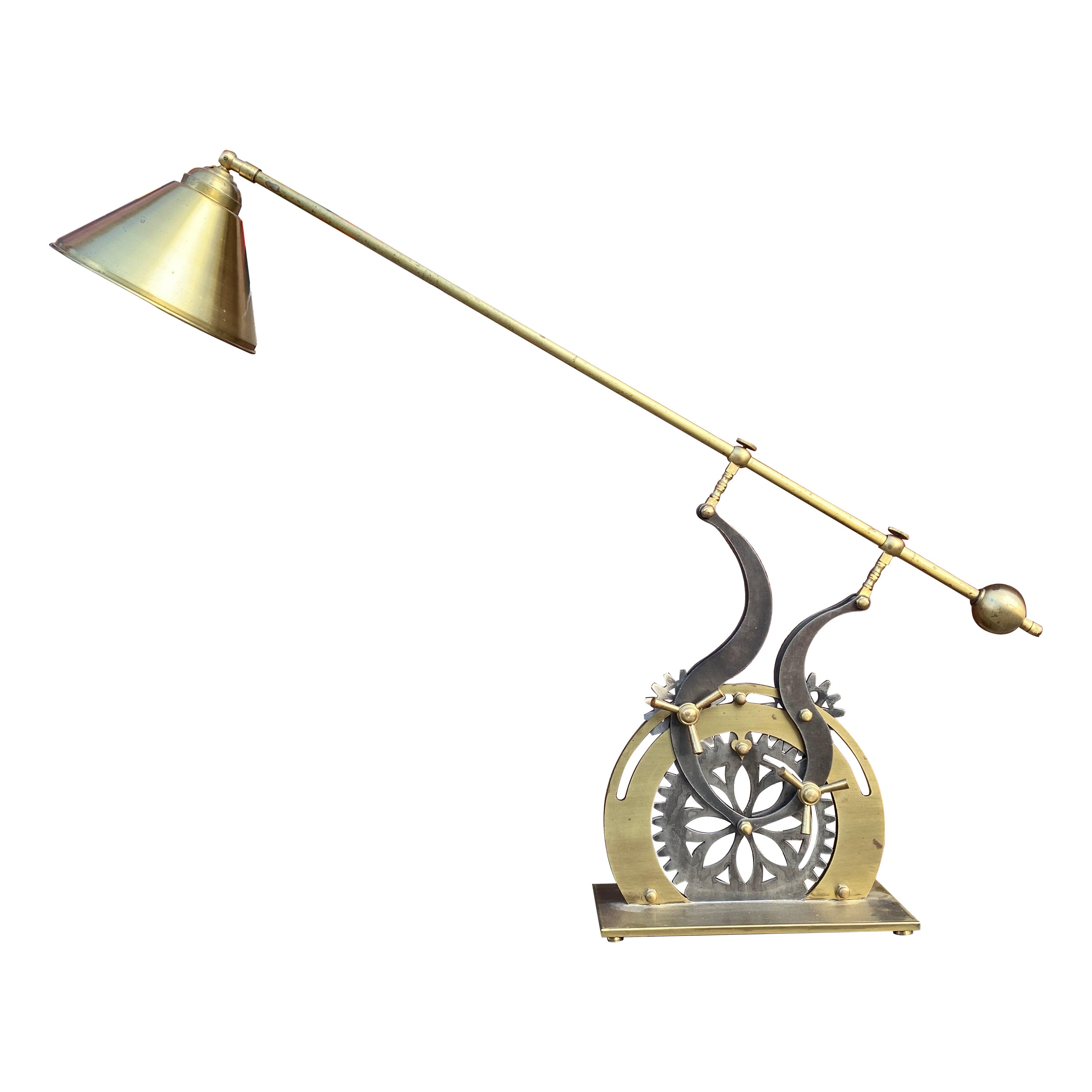 Vintage Industrial Steampunk Rotating Gear Adjustable Brass Table Lamp