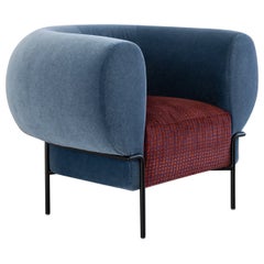 Contemporary Madda Lounge Chair in Mohair and Patterned Velvet