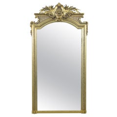 Restored Late 19th-Century French Giltwood Standing Mirror with Lion Carving