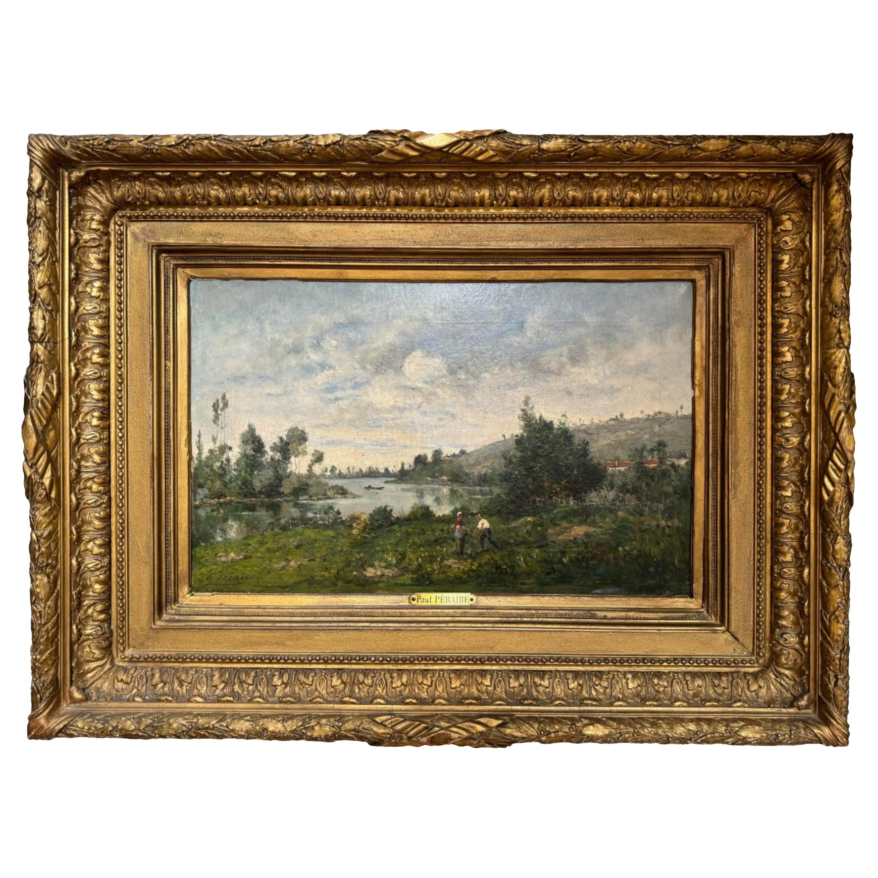 Peinture à l'huile ancienne de paysage européen de Paul Peraire