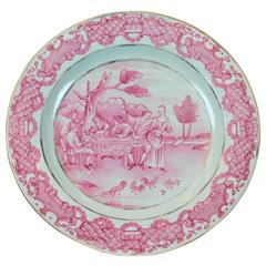 18th Century Chinese Export Pink and White Decoration Plate