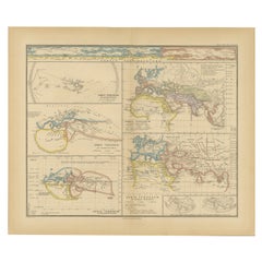 Ancien composite original de plusieurs cartes du monde antique sur une seule feuille, 1880