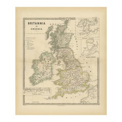 Antique Ancient Cartography of Britannia and Hibernia, Published in 1880
