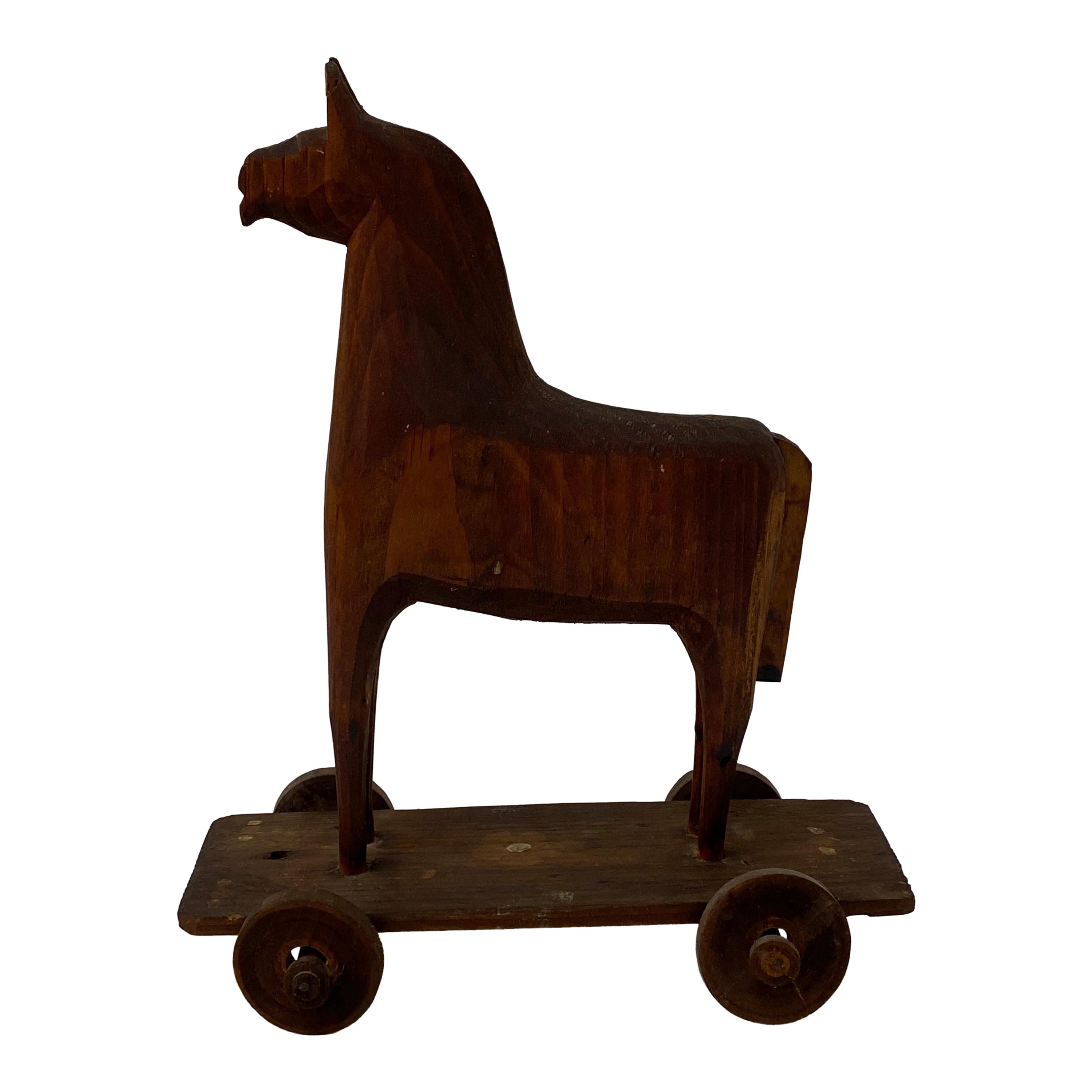 Folk Art Wood Horse Pull Toy For Sale