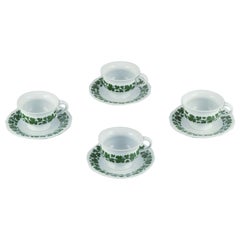 Meissen, Germany, Green Ivy Vine.Set of four large coffee cups and saucers.